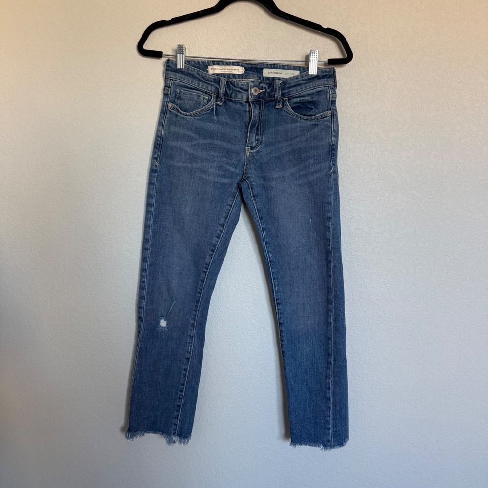 Anthropologie Pilcro Slim Boyfriend Jeans Medium Wash Raw Hem Size 25 Distressed